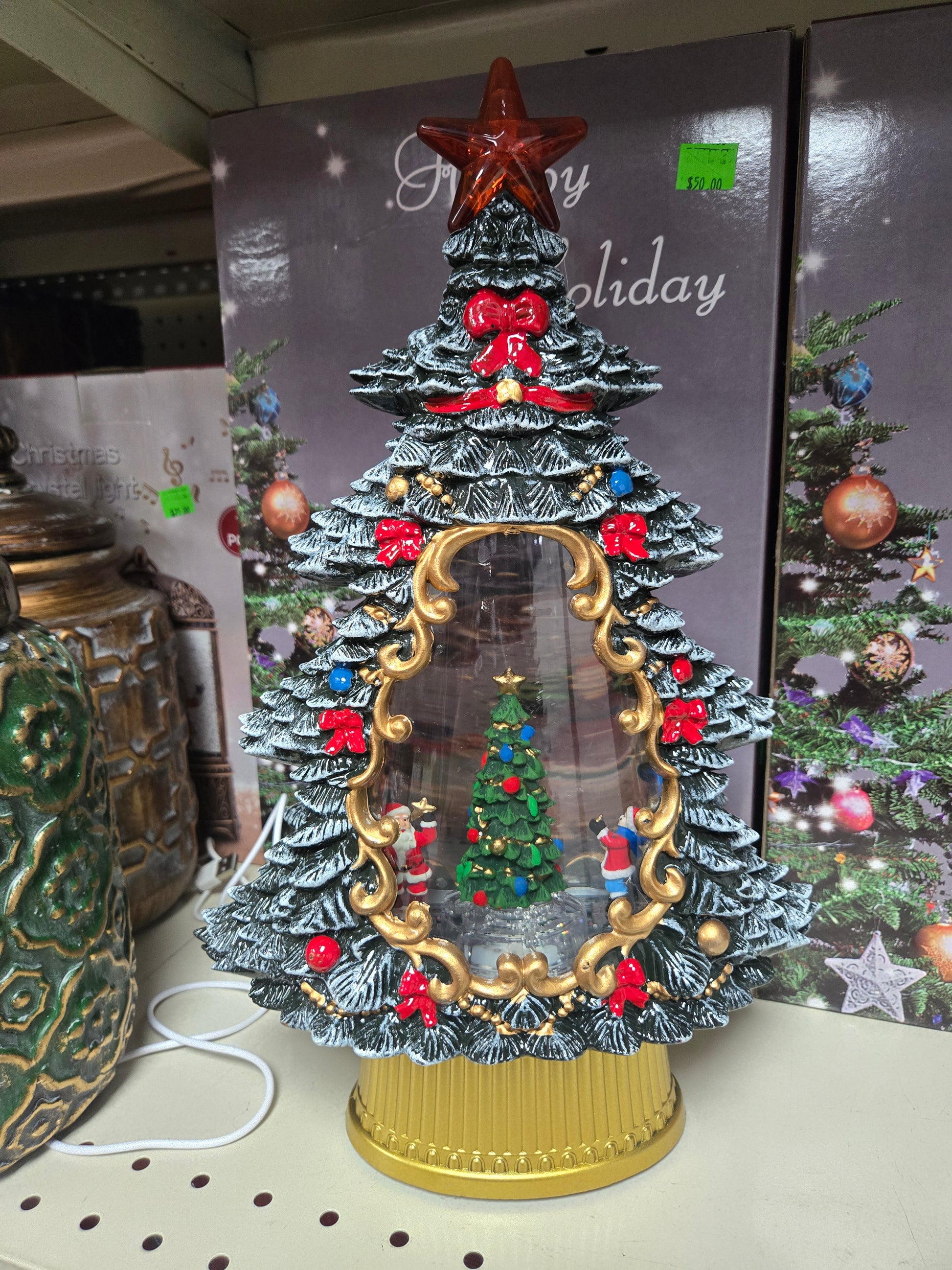 Enchanted Christmas Tree Snow Globe with LED Lights