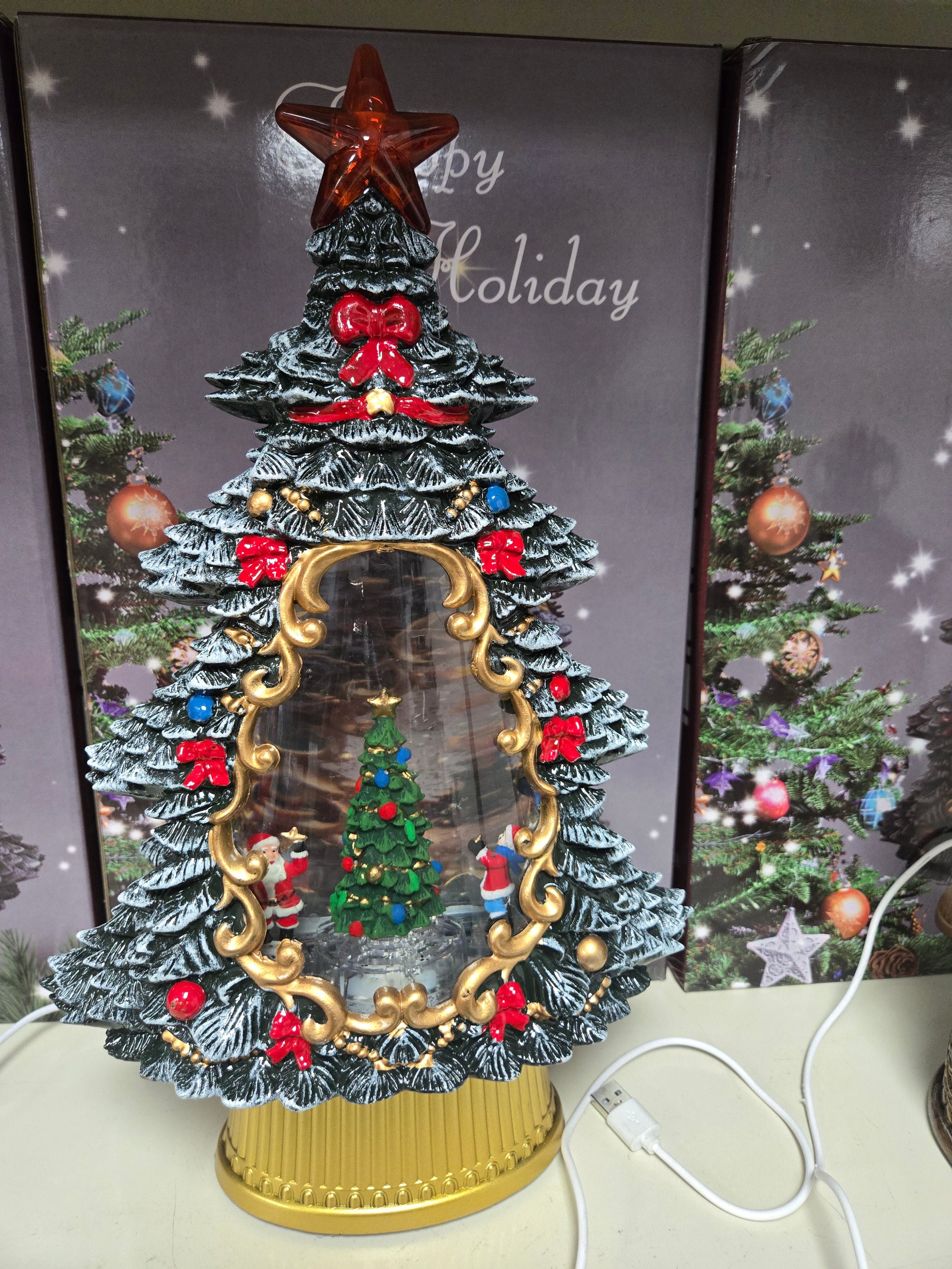 Enchanted Christmas Tree Snow Globe with LED Lights