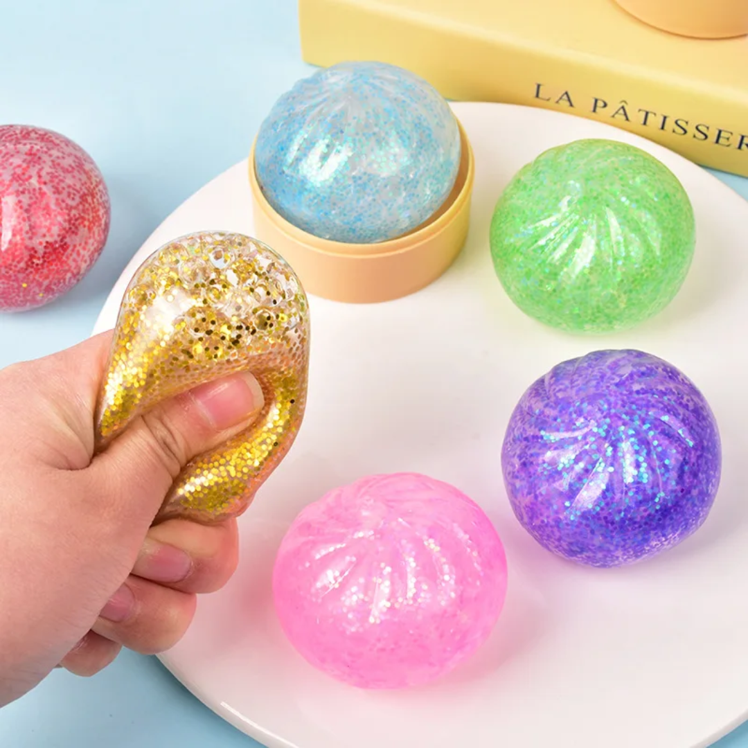 Case Glitter Squishy Dumpling Mystery Sensory Fidget Toy. 12 Pieces